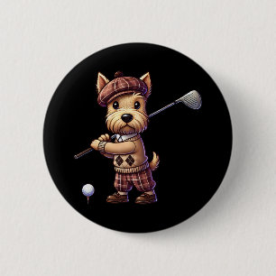 Cute Scottish Terrier Playing Golf Golfer Golfing 6 Cm Round Badge