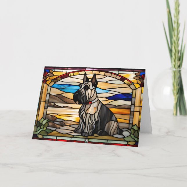 Cute Scottish Terrier Stained Glass Card (Front)