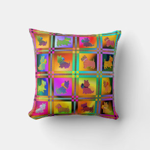 Cute Scottish Terriers with Plaid Pattern Cushion