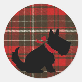 Cute Scotty Dog & Red Tartan Classic Round Sticker