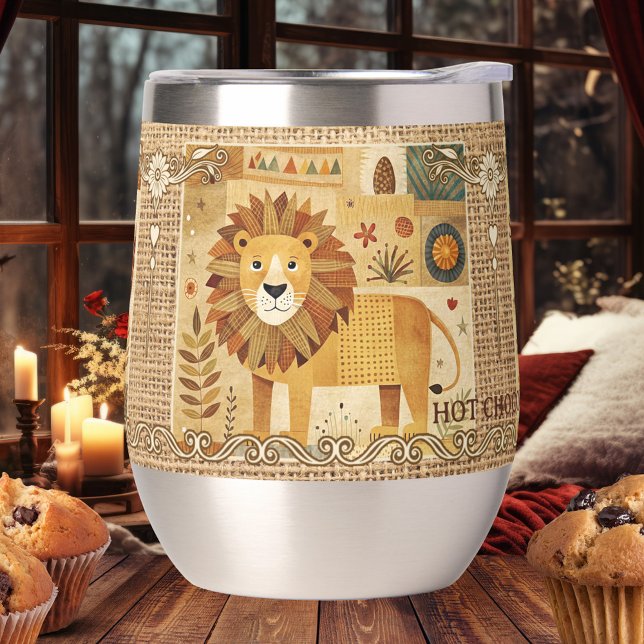 Cute Scrapbook Cosy Animals Insulated Tumbler (Cute insulated tumbler featuring scrapbook animals on retro burlap - coffee - hot chocolate)