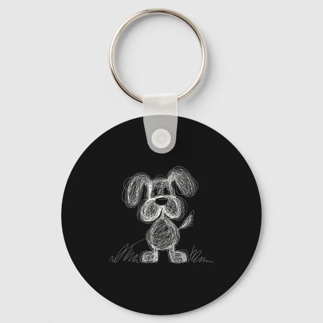 Cute scribble puppy dog doodle cartoon style  key ring (Front)