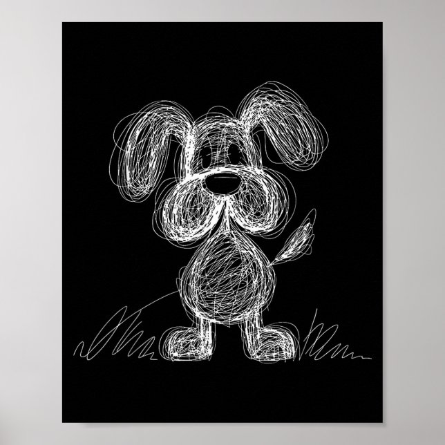 Cute scribble puppy dog doodle cartoon style  poster (Front)