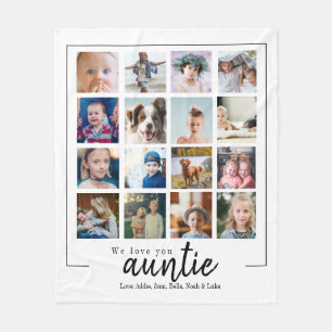 Cute script 16 photo collage auntie gift fleece blanket
