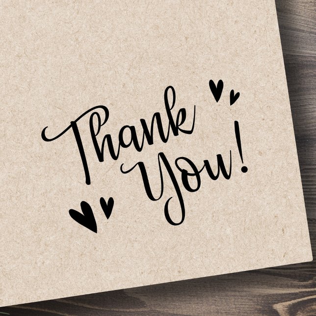 Cute script and hearts thank you rubber stamp (Cute script and hearts thank you rubber stamp)