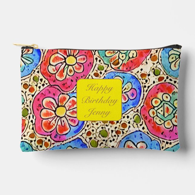 Cute script artistic mosaik pattern colourful accessory pouch (Front)