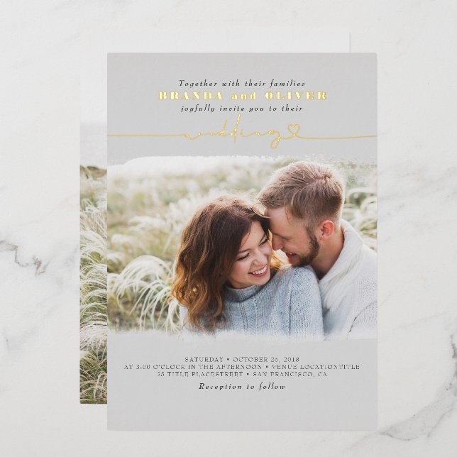 Cute Script Elegant Photo Overlay Grey Wedding (Front/Back)