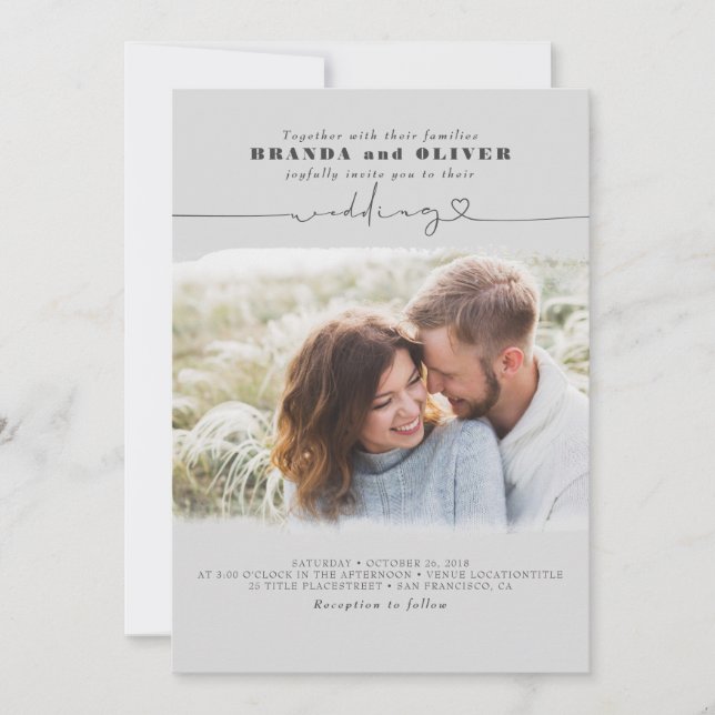 Cute Script Elegant Photo Overlay Grey Wedding Invitation (Front)