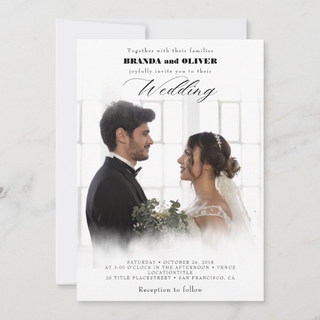Cute Script Elegant Photo Overlay White Wedding In Invitation (Front)