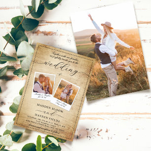 Cute Script Elegant Photo Rustic Boho Wedding Invitation