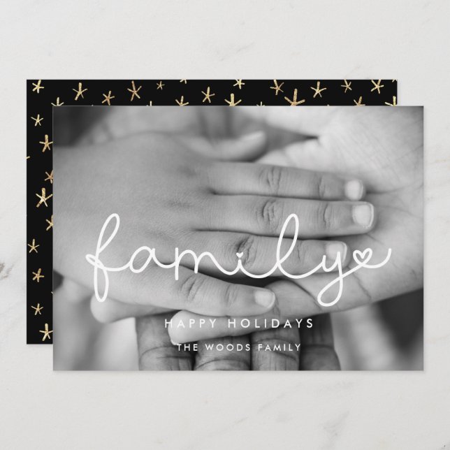 Cute Script Family Photo Christmas Holiday Card (Front/Back)