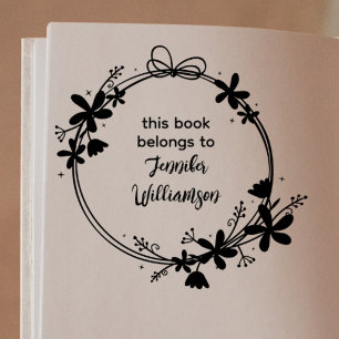 Cute Script Floral Wreath This Book Belongs To Rubber Stamp