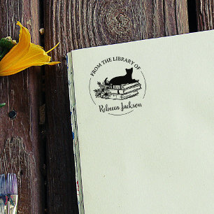 Cute Script From the Library Of, Cat Book  Rubber Stamp