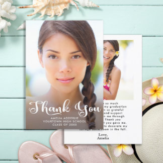Cute Script Graduation 2 Photo Thank You Invitation