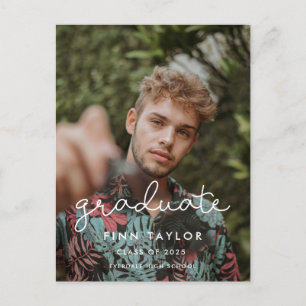 Cute script graduation party photo postcard