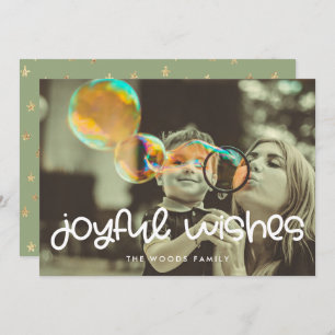 Cute Script Joyful Wishes Family Photo Christmas Holiday Card