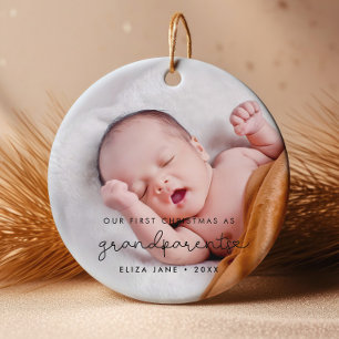 Cute script Our First Christmas as grandparents Ceramic Ornament