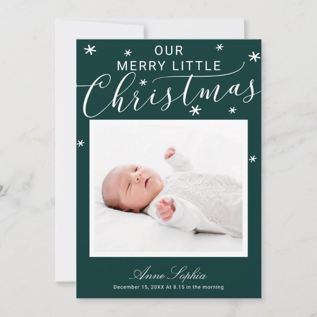 Cute Script Photo Christmas Birth Announcement (Front)