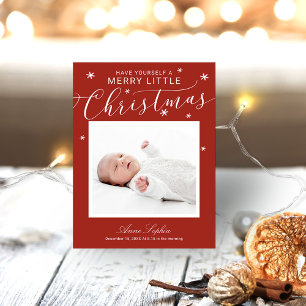 Cute Script Photo Christmas Birth Announcement