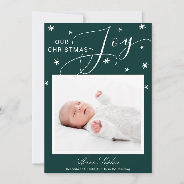 Cute Script Photo Christmas Birth Announcement (Front)