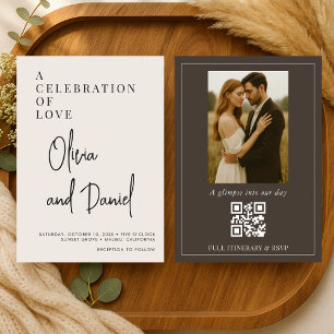 Cute Script Photo QR Code Wedding Invitation