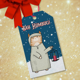 Cute Scrooge Cartoon Cat Christmas Carol Holiday Gift Tags