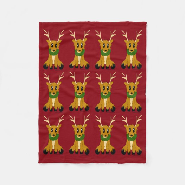 Cute Scruffy Christmas Reindeer Fleece Blanket (Front)