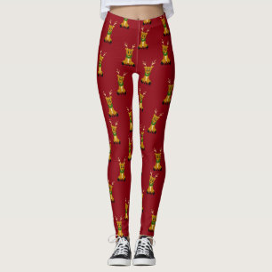 Cute Scruffy Christmas Reindeer Leggings