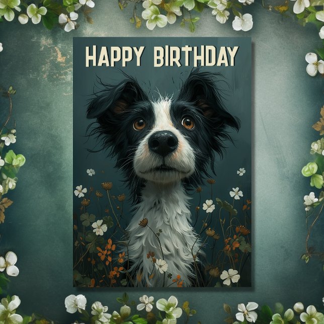 Cute Scruffy Dog and Shamrocks Irish Birthday Card (Front - Cute Scruffy Dog and Shamrocks Irish Birthday Card)