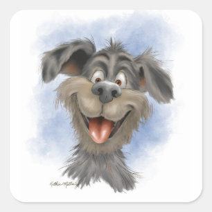 Cute Scruffy Dog Cartoon Square Sticker