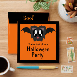 Cute Scruffy Halloween Bat & Spider Invitation Envelope