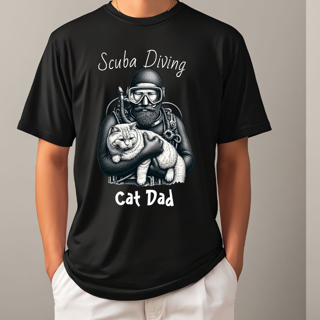 Cute Scuba Diving Cat Dad Black T-Shirt (Creator Uploaded)