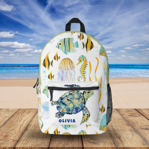 Cute Sea Animal Seamless Pattern Personalised Printed Backpack