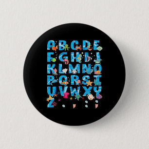 Cute Sea Animals Funny Alphabet Summer Abcs Back T 6 Cm Round Badge