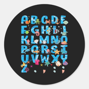 Cute Sea Animals Funny Alphabet Summer Abcs Ck To Classic Round Sticker