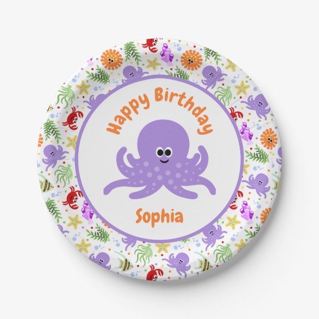 Cute Sea Animals Under the Sea Paper Plate (Front)