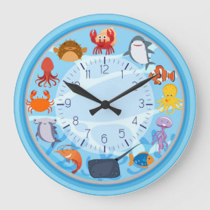 Cute Sea Creature Blue Round Wall Clock