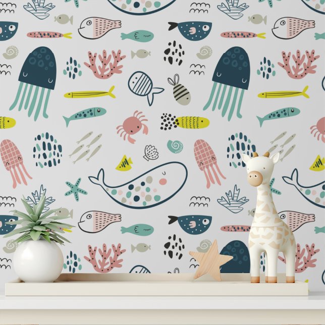 Cute Sea Creatures Fish Whales Kids Pattern Wallpaper (Creator Uploaded)