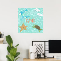 Cute Sea Creatures Personalised Wall Art