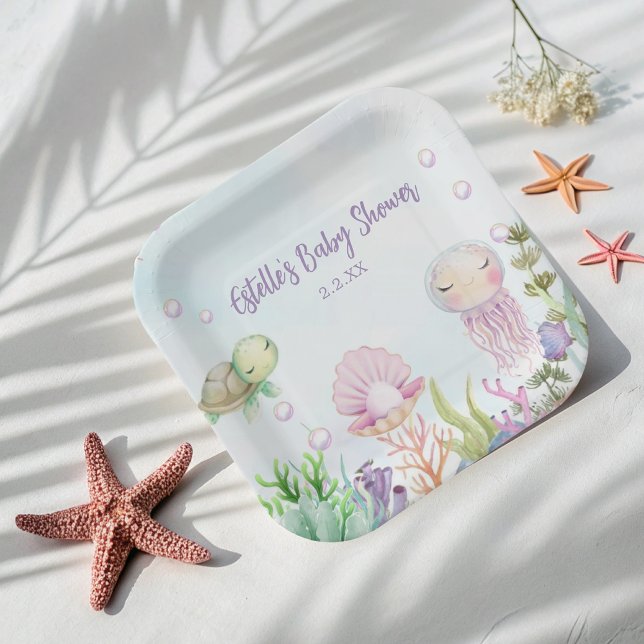Cute Sea Creatures Pink Baby Shower Plates (Creator Uploaded)