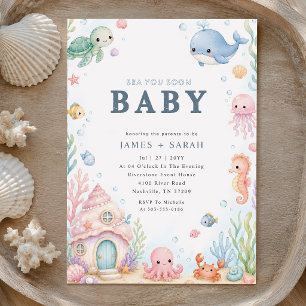 Cute Sea Creatures Sea You Soon Baby Shower Invitation