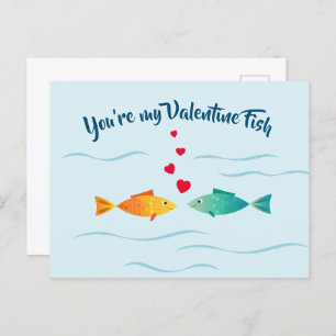 Cute sea fish in love postcard