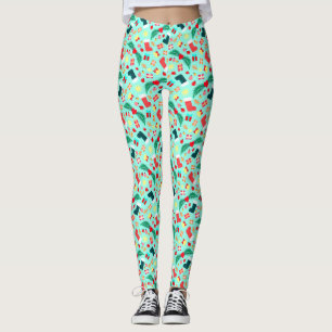 Cute Sea Green Christmas Pattern Colourful Holiday Leggings