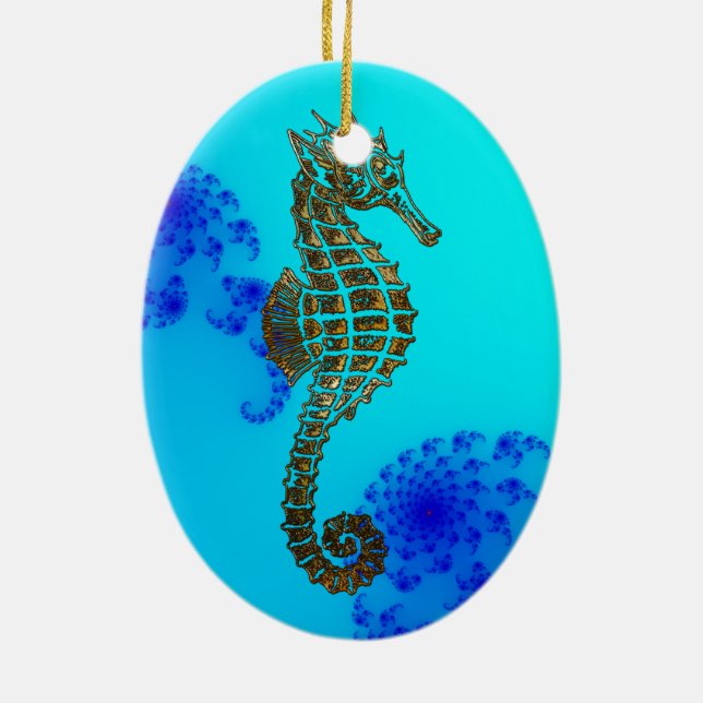 Cute Sea Horse Marine Animal Gift Ceramic Ornament (Back)
