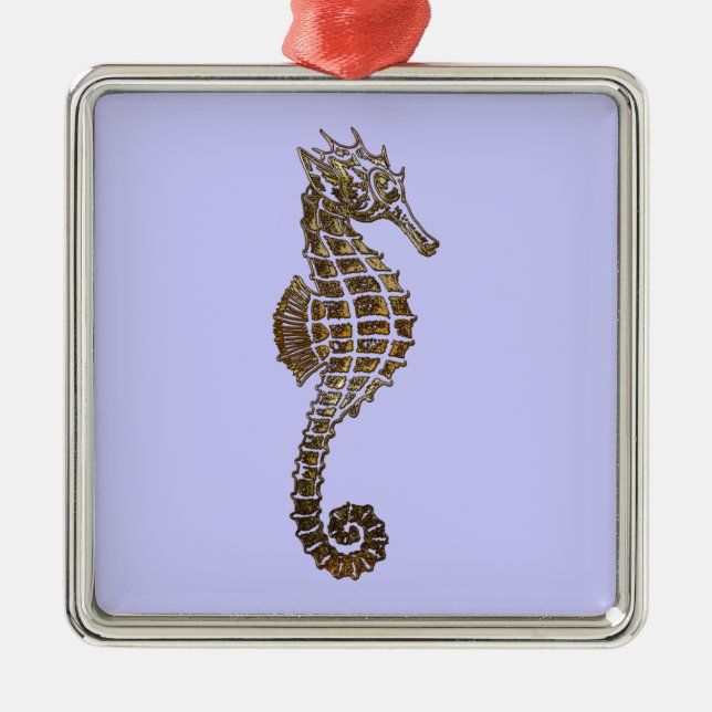 Cute Sea Horse Marine Animal Gift Metal Ornament (Front)