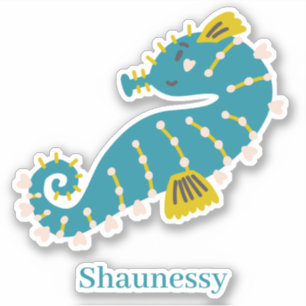 Cute  sea horse teal blue pink hearts personalise