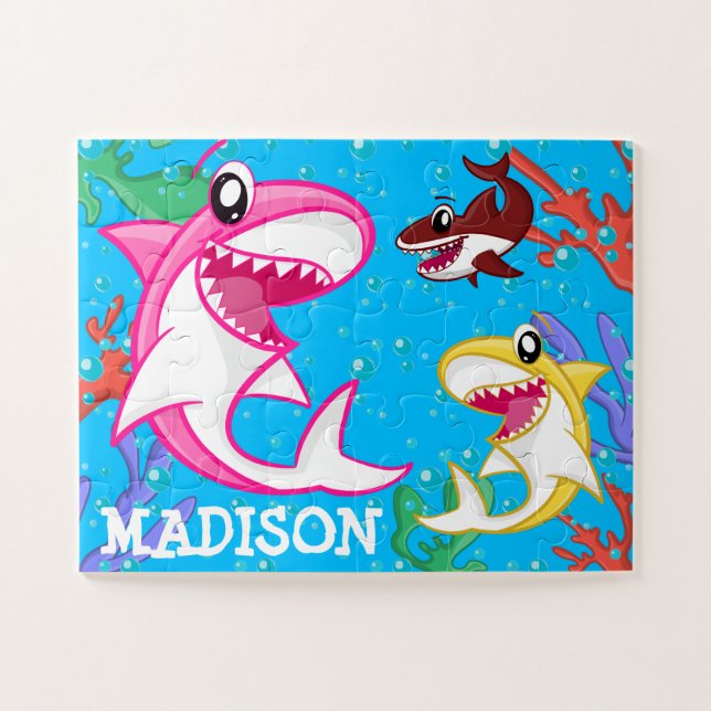 Cute Sea Life Animal Shark Underwater Ocean Kids Jigsaw Puzzle (Horizontal)