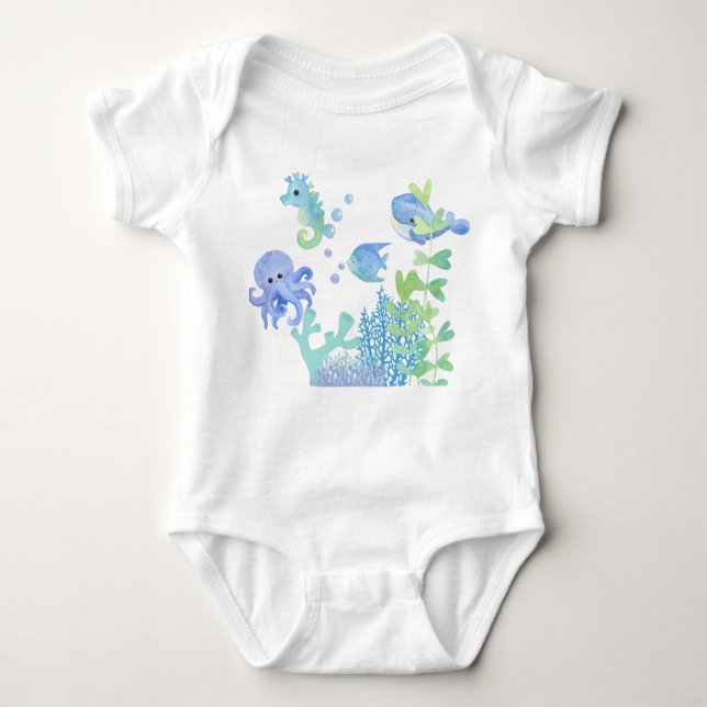 Cute Sea life  Baby Bodysuit (Front)