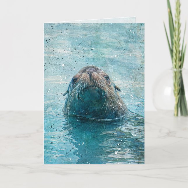 Cute Sea Lion Marine Mammal All Occasion Blank Holiday Card (Front)
