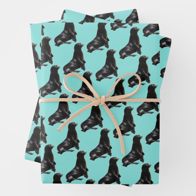 Cute Sea Lion Wrapping Paper Sheets (In situ)